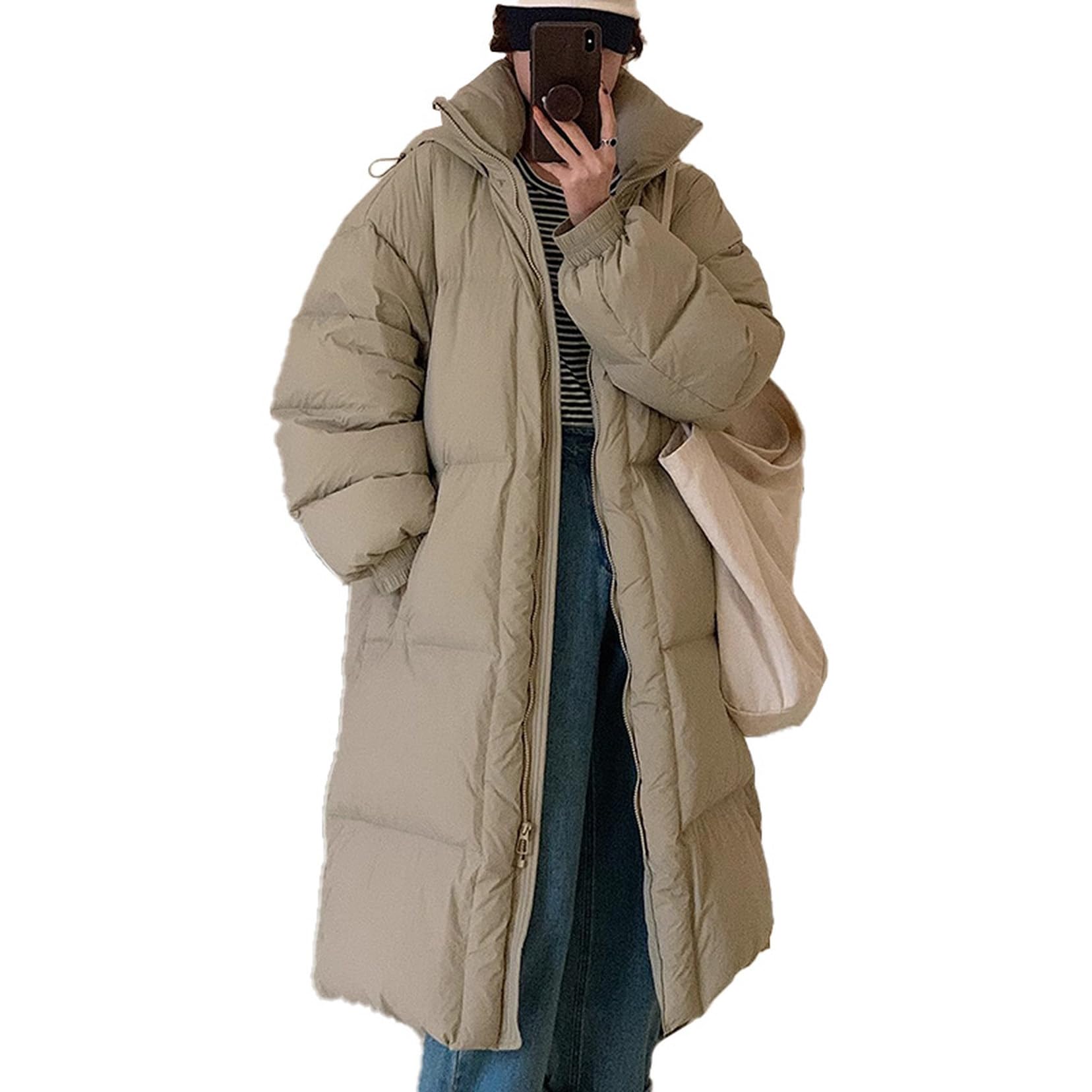 Amazon | [HWQFM] カーキ ロングダウンコート ダウンジャケット